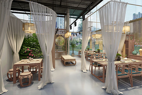 丹东200平禅意中式风格奶茶咖啡店装修设计效果图