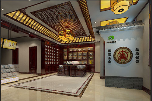丹东古朴典雅的中式茶叶店大堂设计效果图