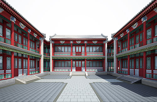 丹东北京四合院设计古建筑鸟瞰图展示